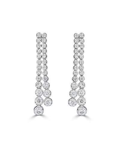 14k White Gold Two-row Diamond Earrings,