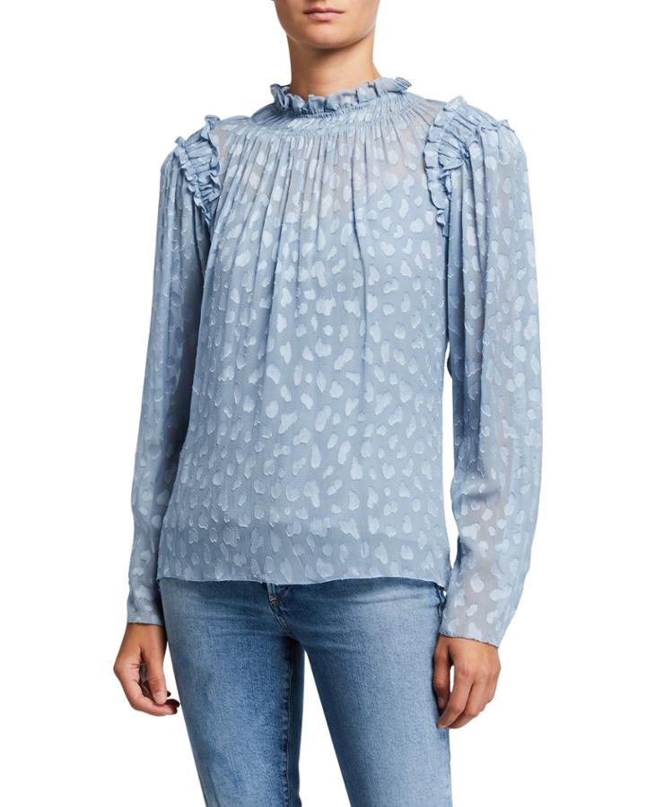 Long-sleeve Leopard Ruffle Clip Top