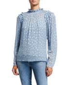 Long-sleeve Leopard Ruffle Clip Top