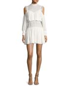 Shahla Cold-shoulder Silk Blouson Mini Dress, Ivory