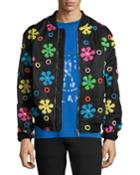 Embroidered Flower Bomber Jacket, Black