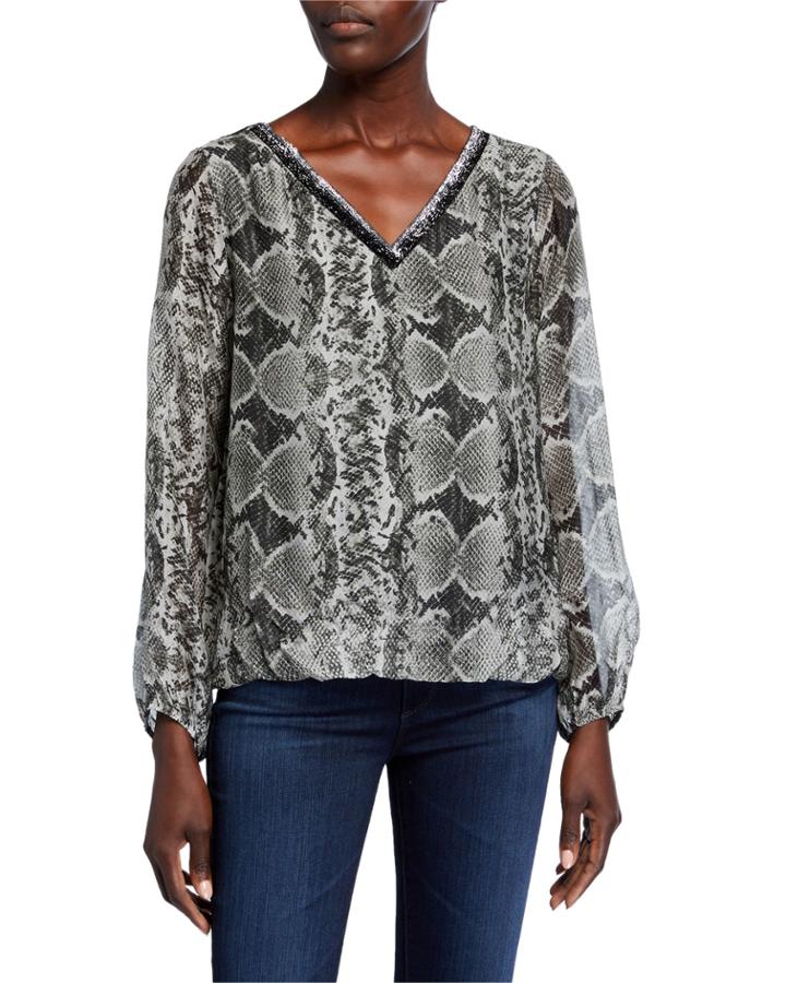 Snake-print Long-sleeve Blouse