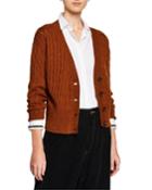 Cable-knit Sequined Crop Button-front Cardigan