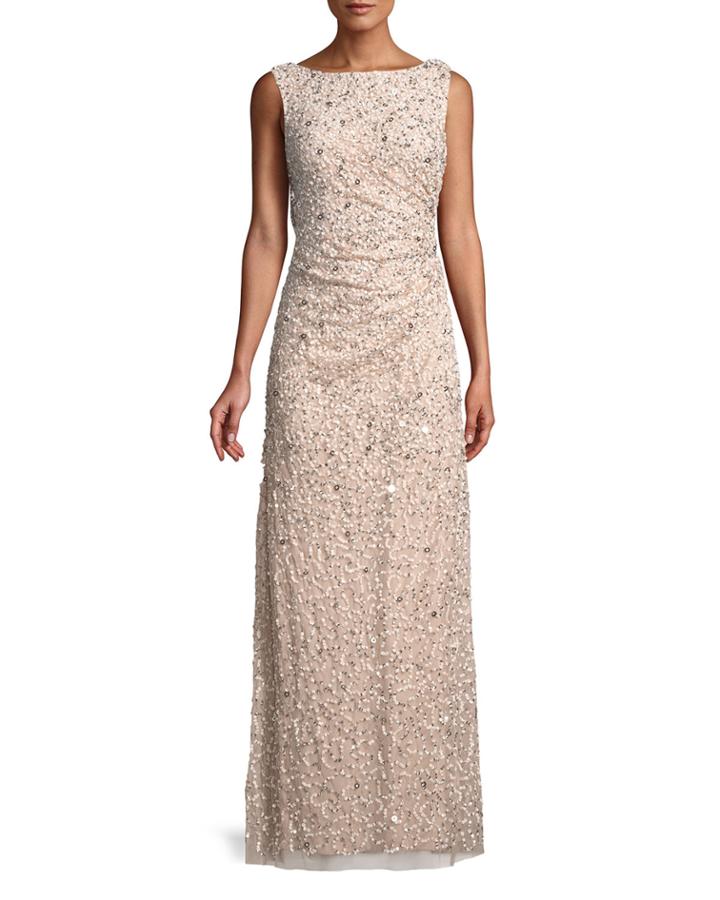 Beaded Cowl-back Sleeveless Gown