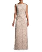 Beaded Cowl-back Sleeveless Gown