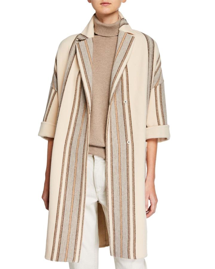 Double-snap Striped Overcoat