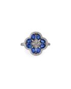 14k White Gold Sapphire Flower Ring With Diamonds