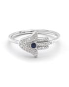 14k White Gold Diamond & Sapphire Hamsa Ring,