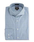 Trim-fit Dobby Check Dress Shirt, Green/blue