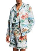 Men's Tropical Print Rain-resistant Jacket
