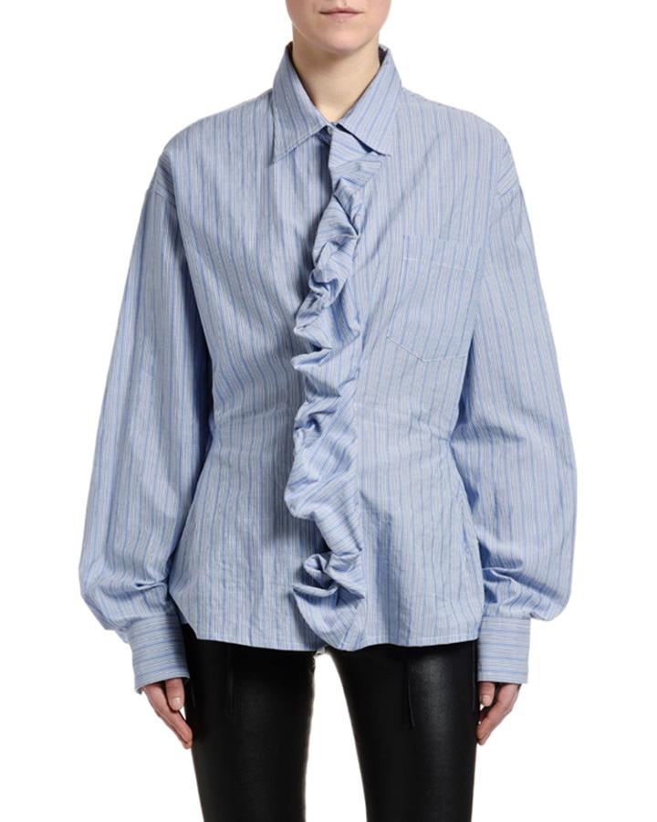 Pinstriped Ruffled Front Cotton