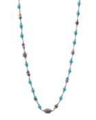 Funky Silver Strand Necklace With Stabilized Turquoise, Plastic & Diamonds