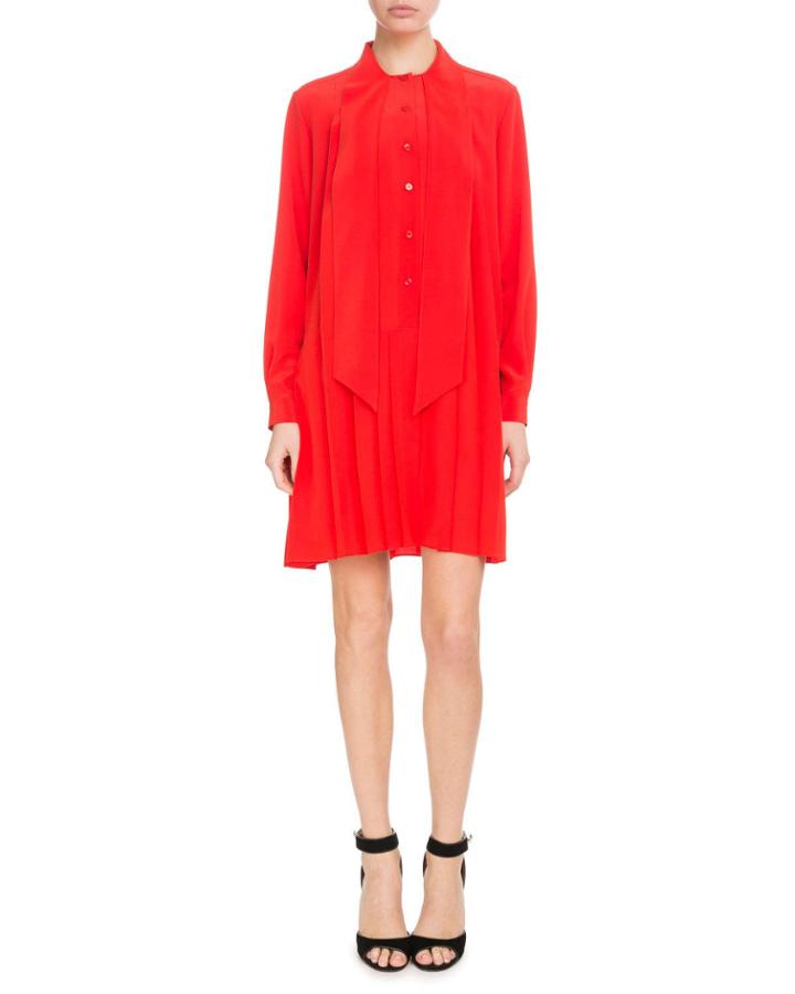Long-sleeve Button-front Crepe De Chine