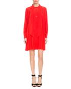 Long-sleeve Button-front Crepe De Chine