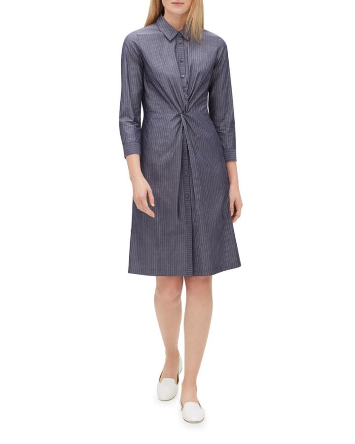 Federica 3/4-sleeve Button-front Avalon-striped A-line Dress