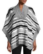 Stripe-knit V-neck Poncho, Black Combo