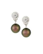 18k White Gold Diamond-post & Tahitian Pearl Earrings