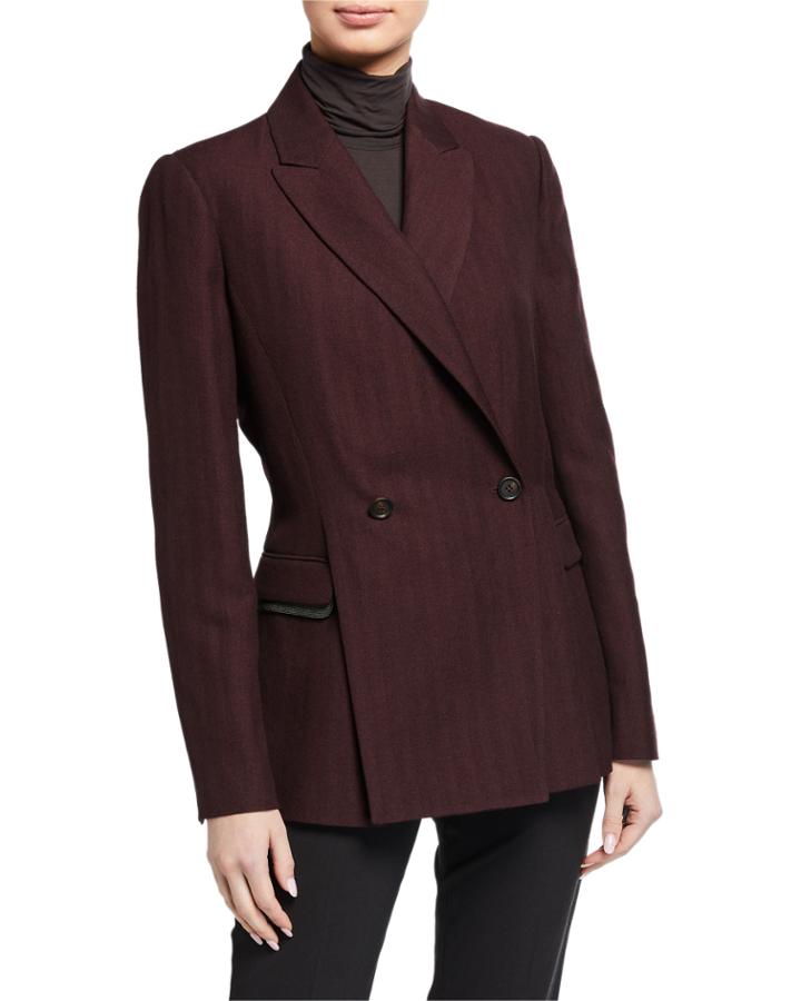 Double-breasted Peak Lapel Wool-blend Jacket