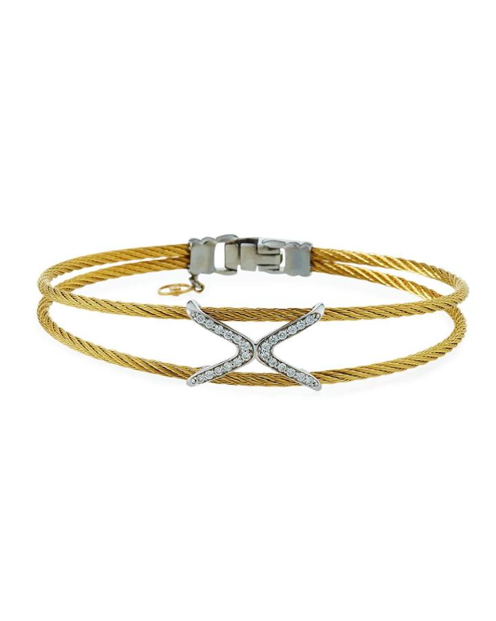 2-row Diamond Crisscross Bangle, Gold