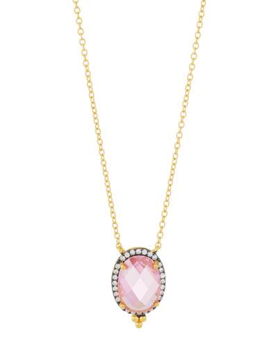 Oval Pink Cz Crystal Pendant Necklace