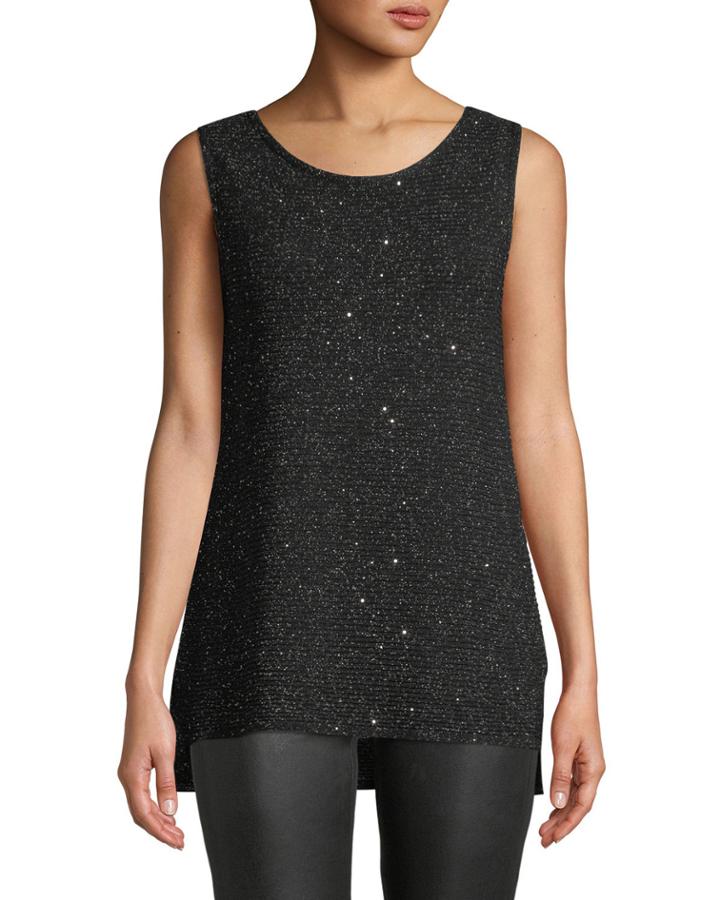Shimmered Ribbed-knit Sleeveless Tunic