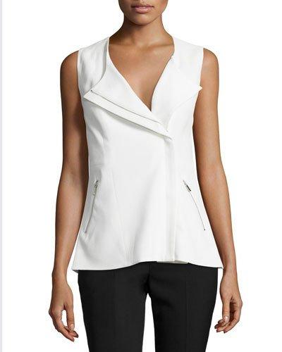 Asymmetric Zip-front Crepe Vest, Cloud