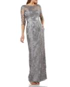 Boat-neck Elbow-sleeve Embroidered Lace Illusion Gown