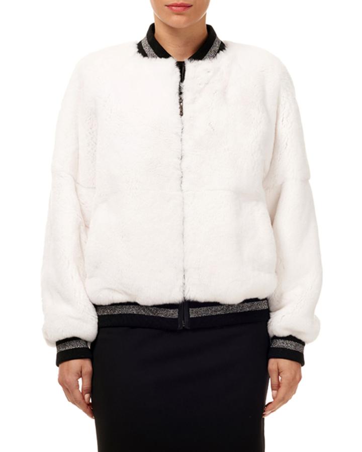 Rex Rabbit Fur Wool Glitter-trim Bomber Jacket