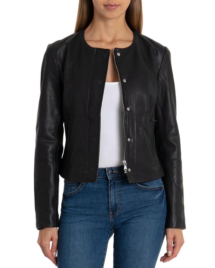 Collarless Zip-front Lambskin