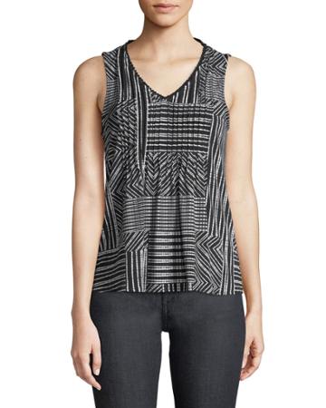 Sleeveless Geometric Print Blouse