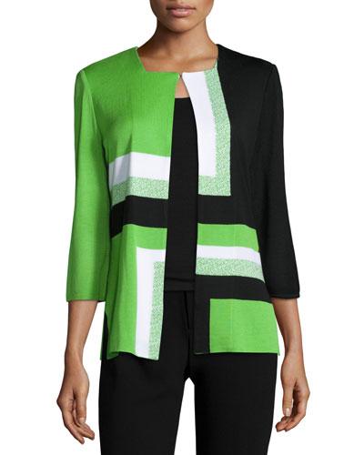 Geometric-print Hook-front Jacket, Grass/black/white