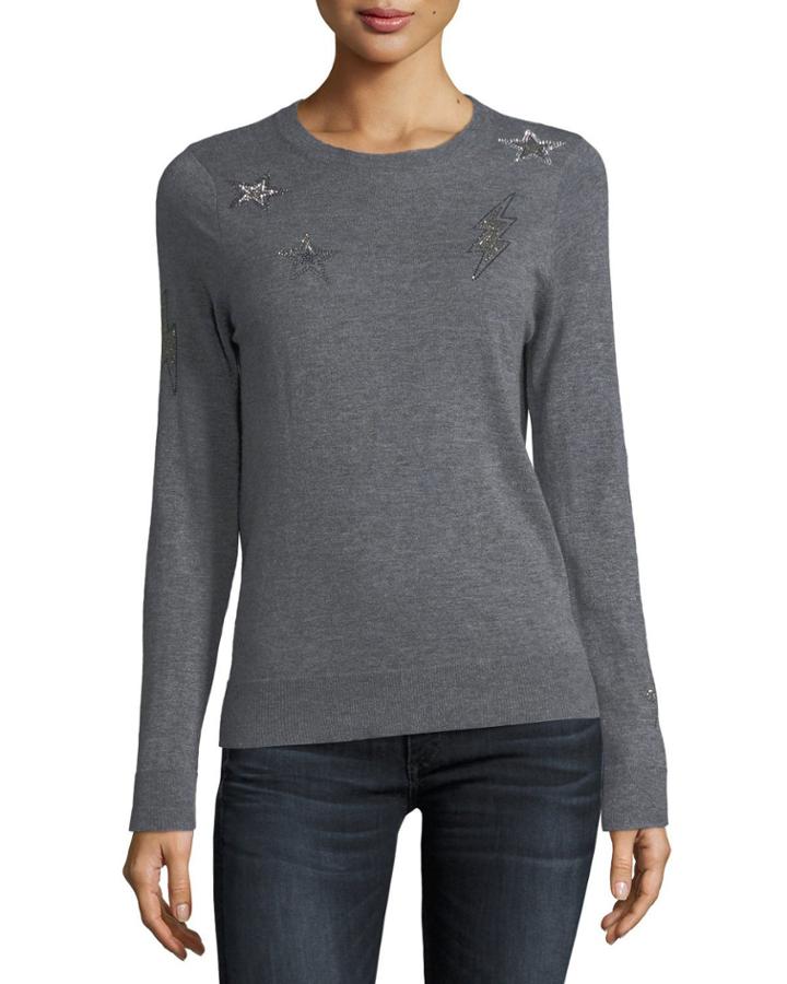 Miss Ter Crewneck Cashmere Sweater W/ Beaded Embellishment