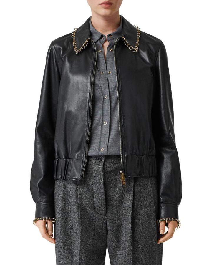 Ring-trimmed Leather Aviator Jacket