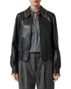 Ring-trimmed Leather Aviator Jacket