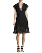 Anglaise Short-sleeve Eyelet Dress, Black