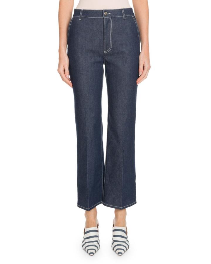 Wide-leg Cropped Jeans W/ Topstitching