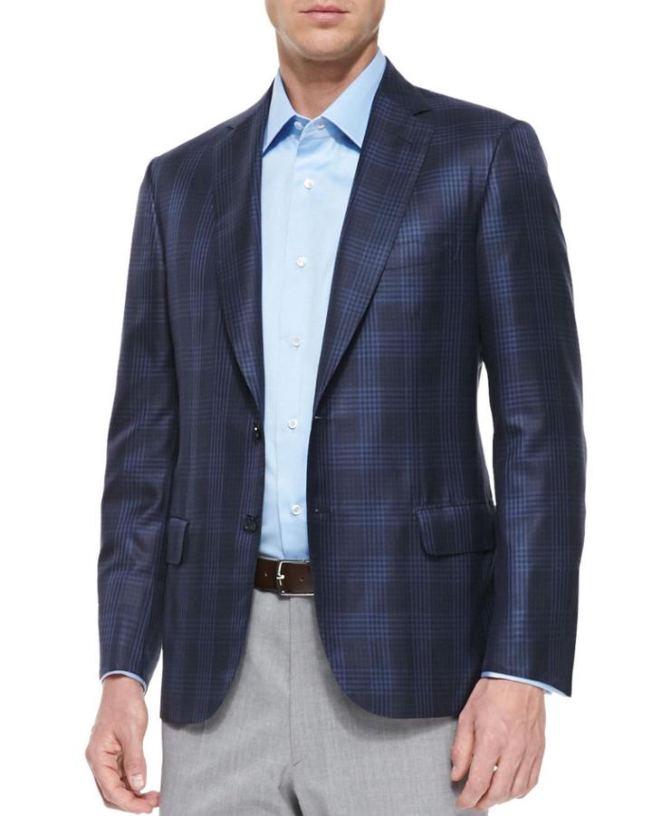 Tonal Check Blazer, Navy
