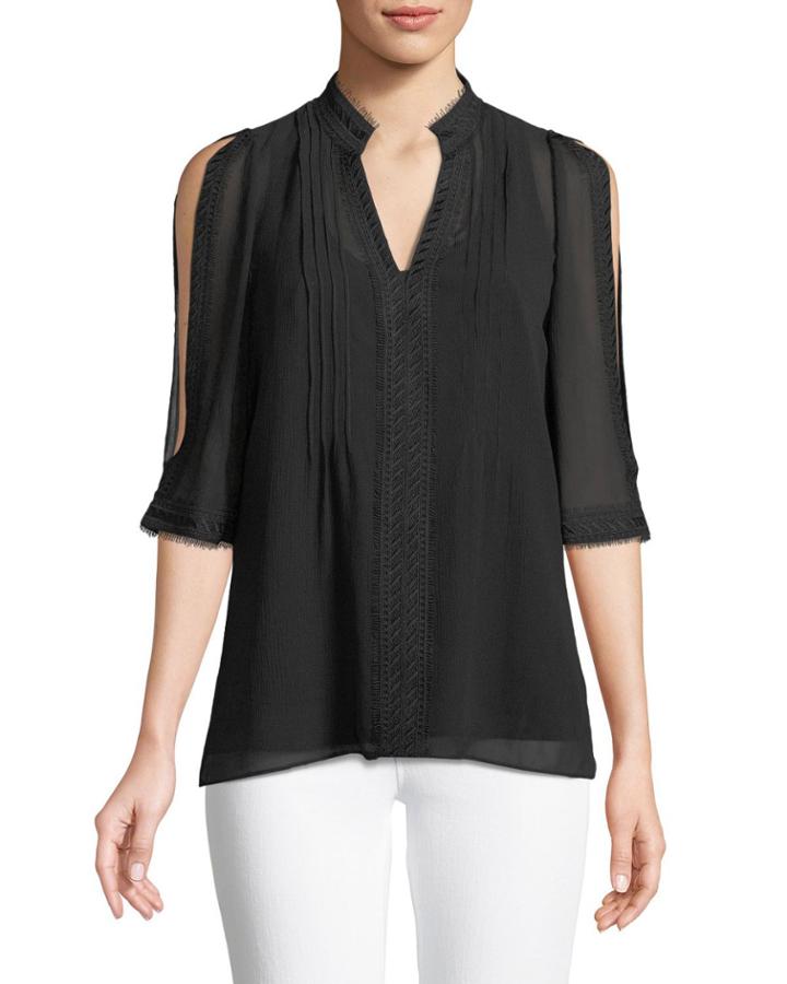 Cold-shoulder Silk Peasant Blouse