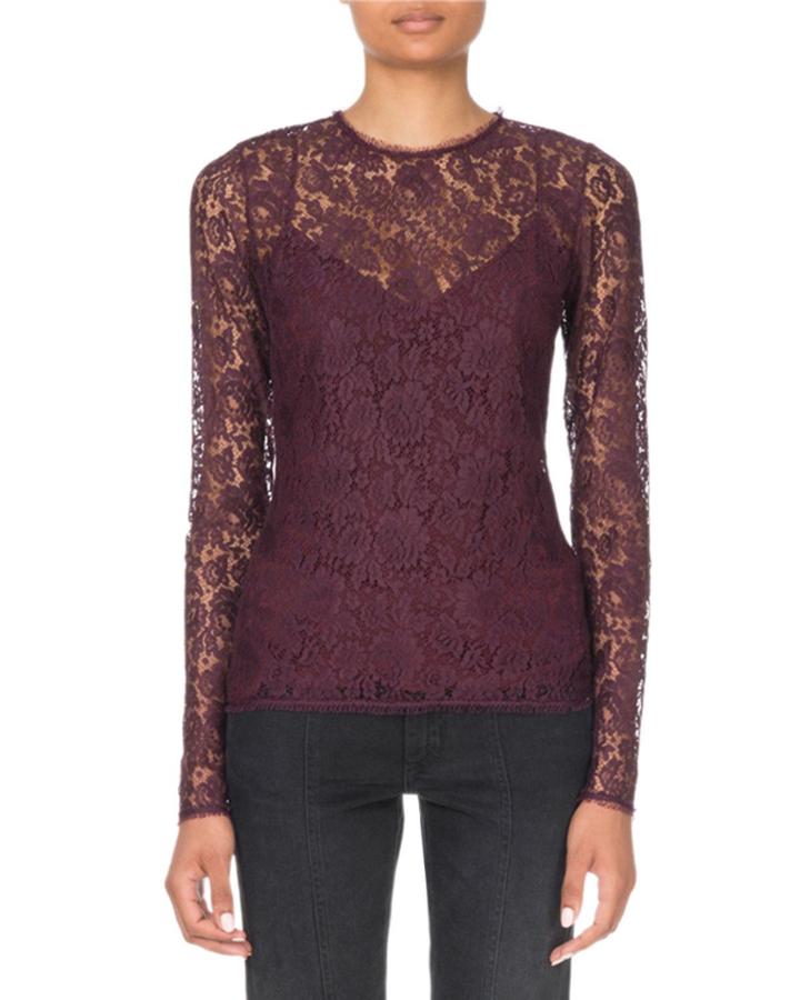 Long-sleeve Lace Illusion Blouse