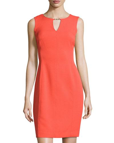 Sleeveless Waffle-knit Sheath Dress, Orange