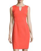 Sleeveless Waffle-knit Sheath Dress, Orange
