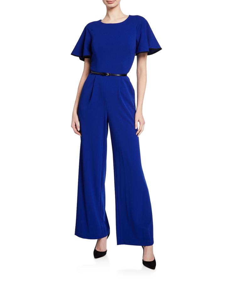 Flutter-sleeve Belted Jumpsuit