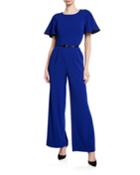 Flutter-sleeve Belted Jumpsuit