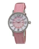 Alligator-strap Diamond-dial Watch, Pink/white