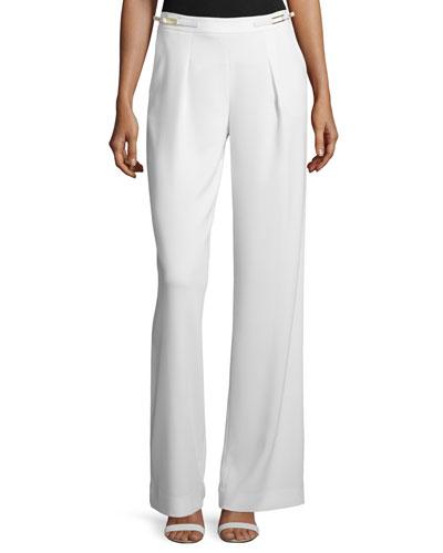 Pleated-front Wide-leg Trousers, Bone