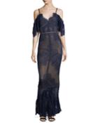 Cold-shoulder Fitted Guipure Lace Evening Gown