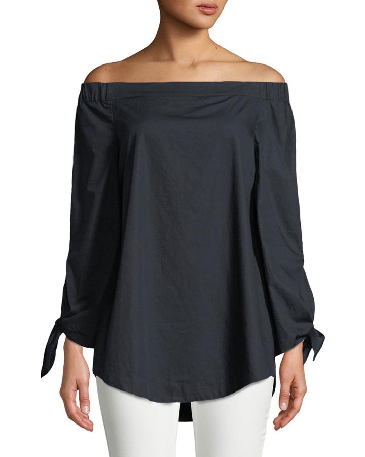 Off-the-shoulder Tie-sleeve Tunic
