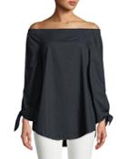 Off-the-shoulder Tie-sleeve Tunic
