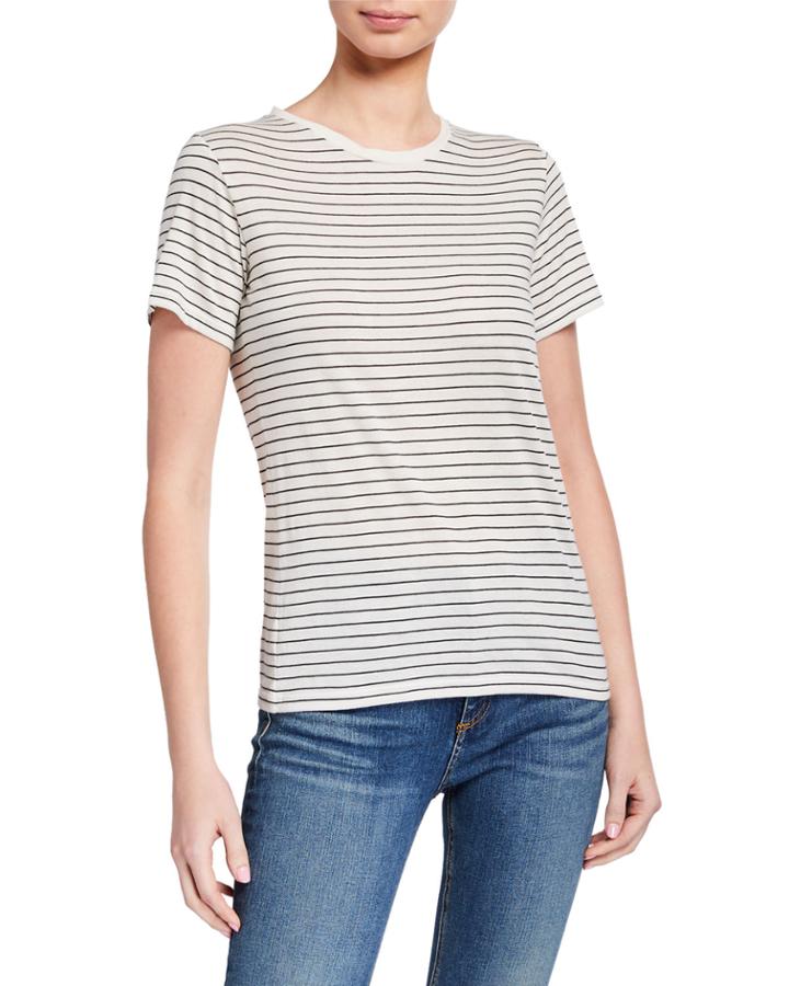 Pencil Striped Short-sleeve Crewneck Top