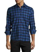 Check And Dotted Button-front Shirt, Royal Blue